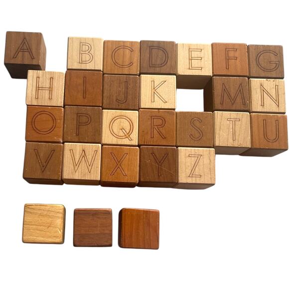 Handmade ASL American Sign Language Alphabet Wood Blocks Walnut Maple Cherry - Picture 1 of 5